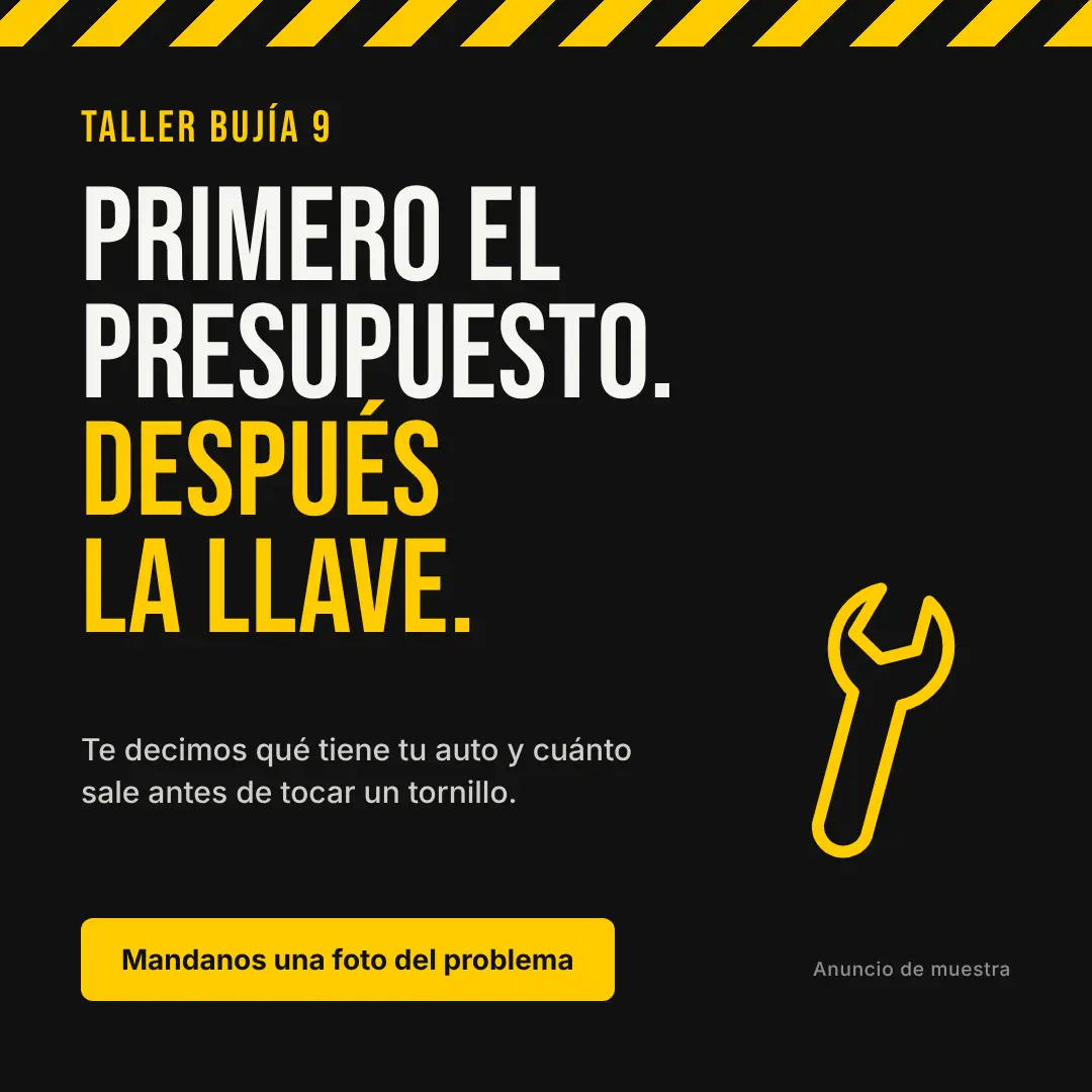 Anuncio de muestra de Taller Bujía 9: Primero el presupuesto, después la llave