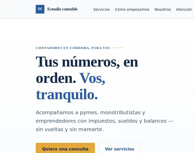 Portada de la web del estudio contable